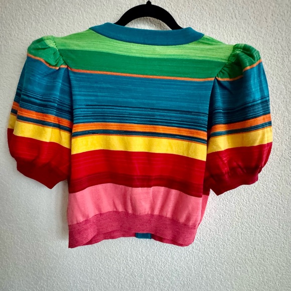 Alice + Olivia Romi Cropped Rainbow Striped Cardigan Sweater Size Large - Picture 11 of 12